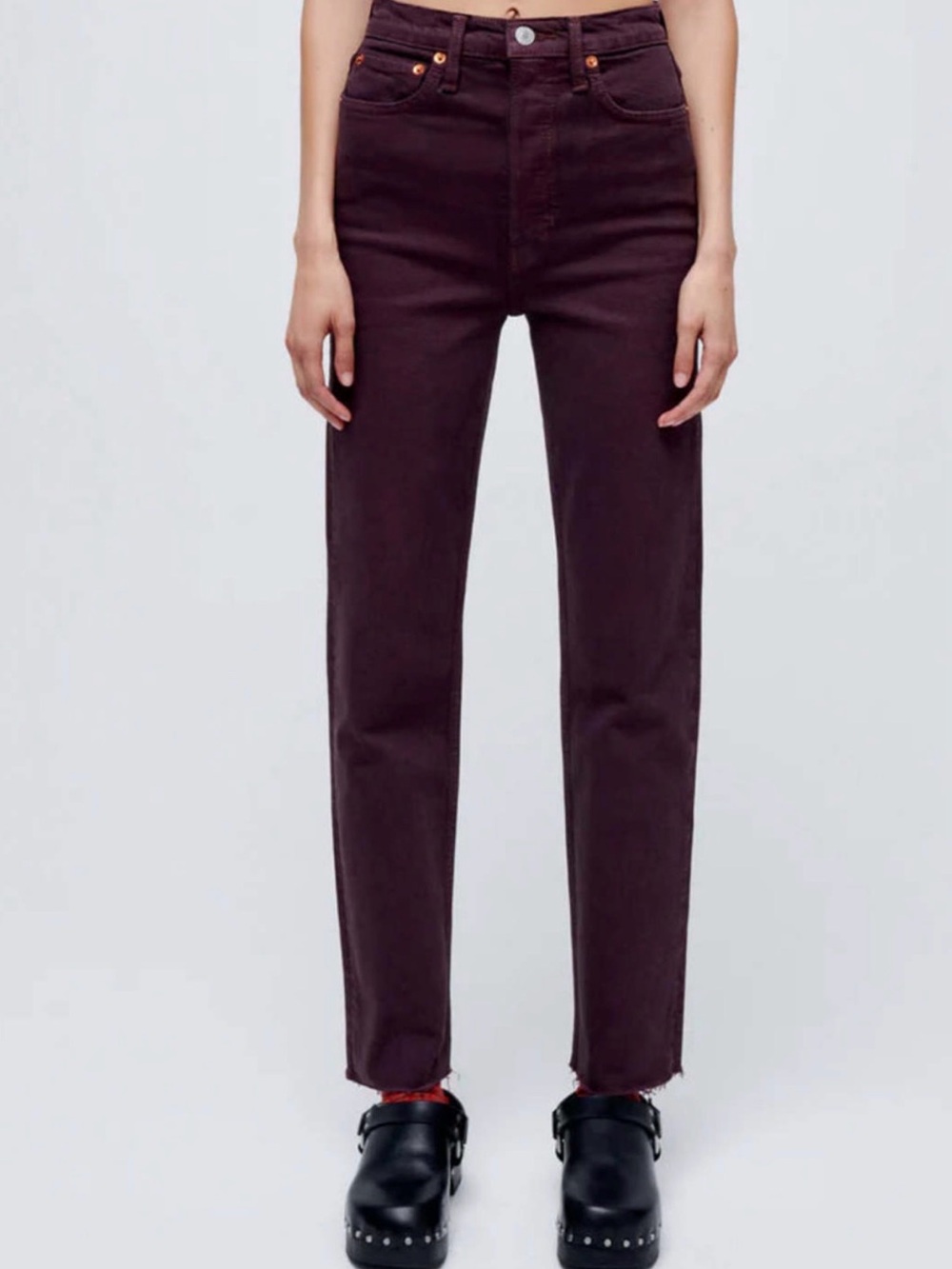 Re/Done High-Rise Straight Jeans in Plum